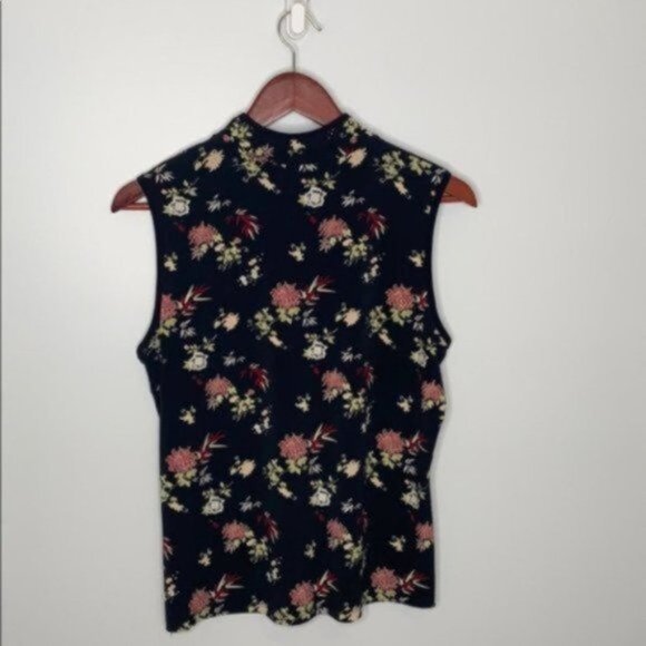 Reitmans Women Black Floral Sleeveless Asian Qipao Inspired Strechy Top Size XL - Picture 2 of 6